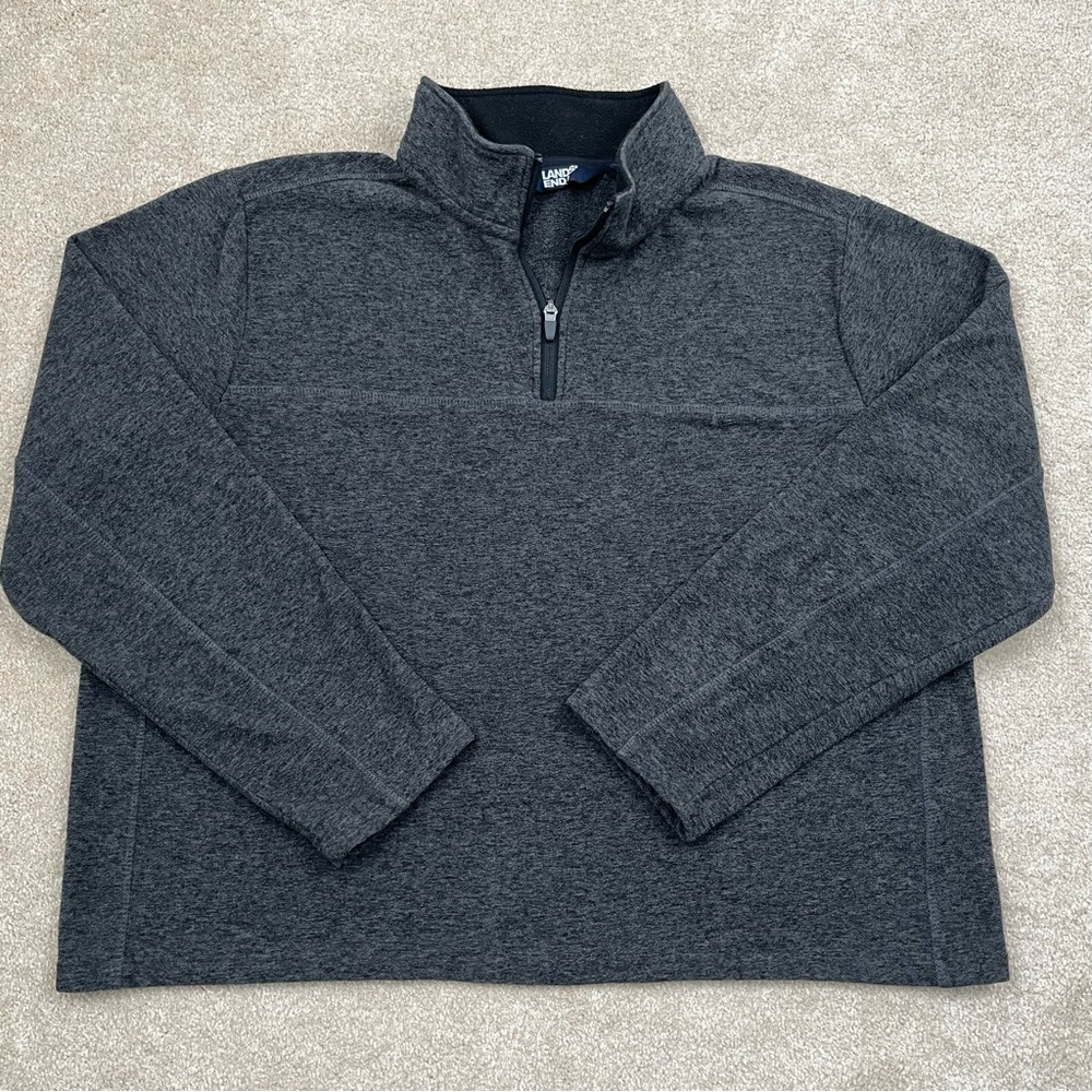 Lands End Sweater Adult Extra Large Gray Quarter Zip Fleece Pullover Outdoor Men